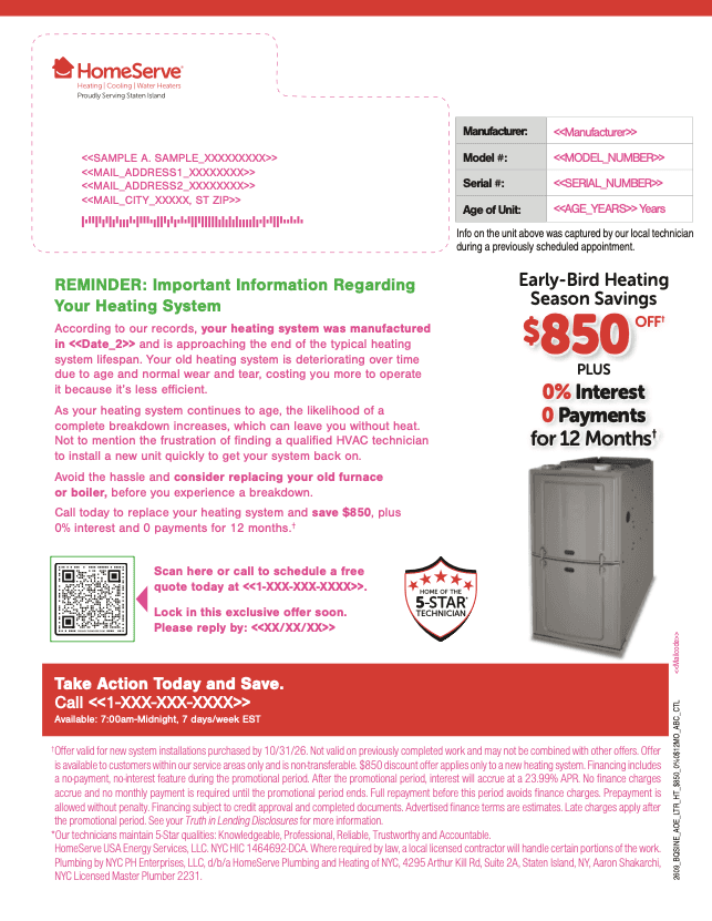 An HVAC reusable asset library next to a finished HVAC campaign letter.