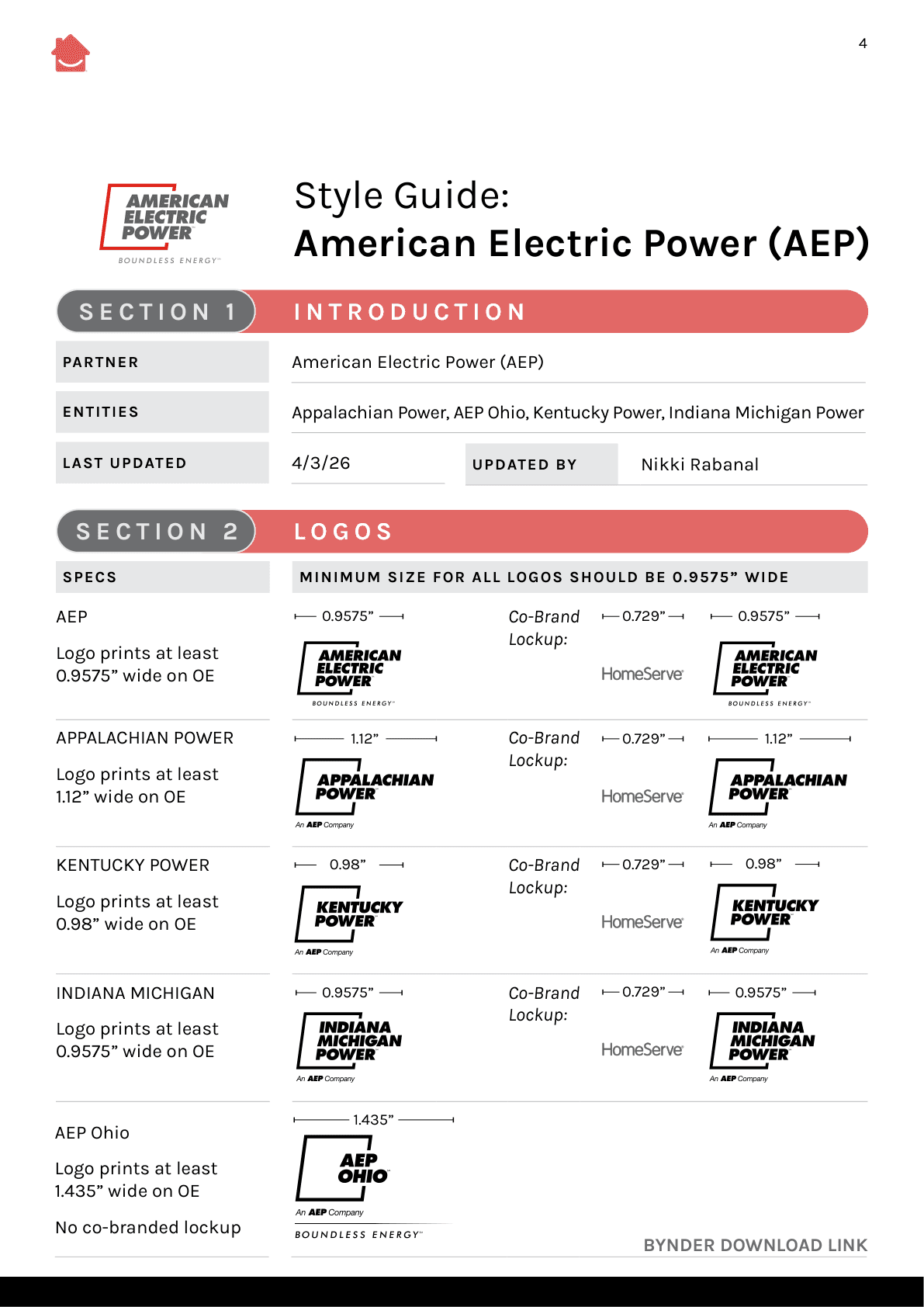 Filled AEP QuickSheet page one with partner logo, entity lockups and clearance.