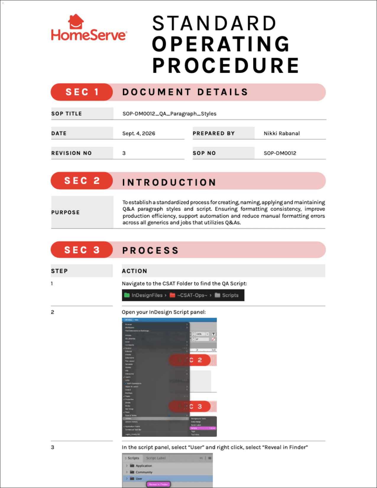 Standard operating procedure for creating and maintaining paragraph styles and InDesign scripts.